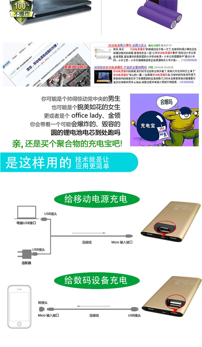 力量威超薄移动电源聚合物品牌安全铝合金充电宝